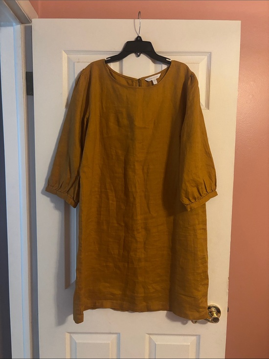 Garnet Hill Dresses & Skirts - Garnet Hill Linen Mustard Midi Dress with 3/4 Sleeves